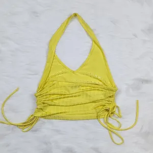 Love J -365 halter neck crop too ruched sides‎ yellow size Large Y2k thumbnail 2