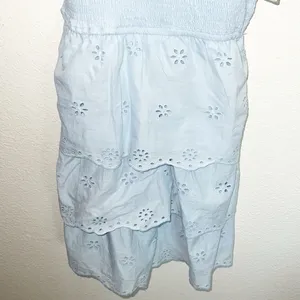 Sincerely Jules Light Blue Smocked Tiered Floral Tank Top Tie Strap Mini Dress thumbnail 3