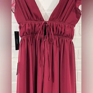 NWT Lulus I’m All Yours Burgundy Ruffle Maxi Dress thumbnail 12