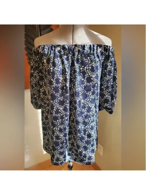 Michael Kors Navy Blue Floral Off Shoulder Blouse Womens XS thumbnail 2