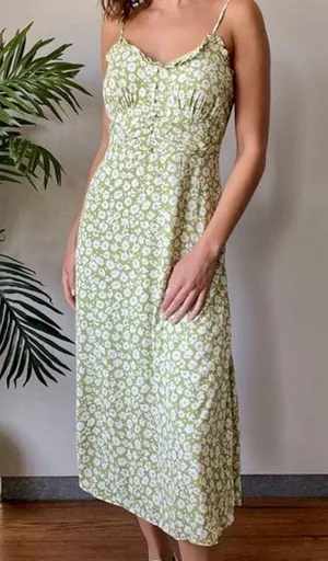 Lulus Timeless Touch Green Floral Print A-line Midi Dress - Size L thumbnail 1