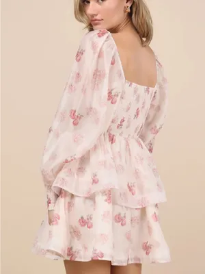 Lulus Blush Pink Floral Organza Tiered Mini Dress thumbnail 3
