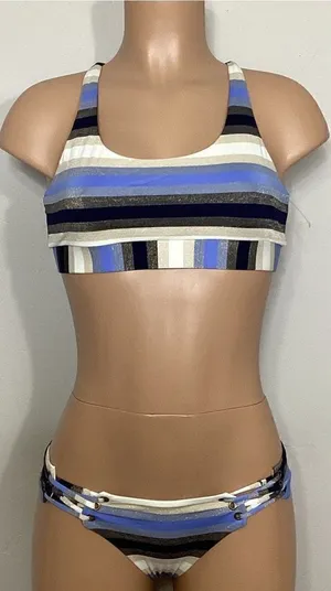 New. PILYQ blue stripe bikini set. L-top/S-bottom thumbnail 1