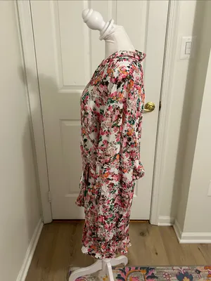 Rococo Sand Vie Floral Ruffle Mini Dress New Size Large Beaded Tie Resortwear thumbnail 8