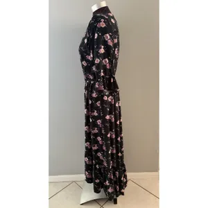 American Eagle Floral Maxi Dress Size L Black Cottage Prairie Country Hi Low thumbnail 5