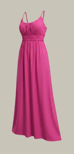 Spense Womens Hot Pink Braided Strap Ruffle Trim Empire Waist Maxi Dress Large thumbnail 1