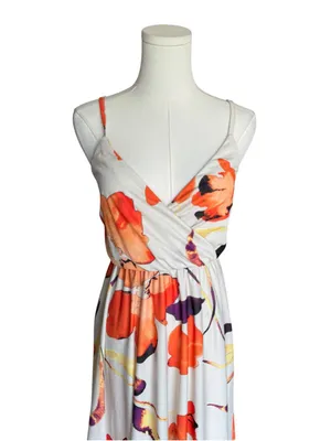 ASOS DESIGN - NWT Floral Plunge Tie Back Maxi Dress Cream Orange Sz 6 thumbnail 5