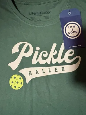 -New Life is Good Crusher Tee Womens L Green Athletic Pickle Baller Short Sleeve thumbnail 4