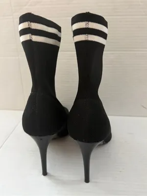 Material Girl Paisley Sock Booties fall black white stripe boots size 7 thumbnail 3