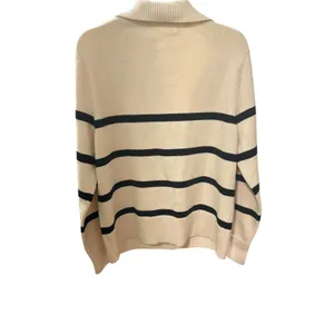 Mango Women's Cream and Black Striped V-Neck‎ Sweater with Collar thumbnail 7