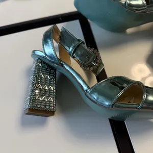 💎 Title Betsey Johnson SB-BEA Light Blue Rhinestone Block Heels ✨ Size 7M thumbnail 3