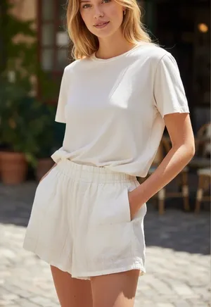 Zara Scalloped Eyelet Relaxed White Shorts Size L thumbnail 1