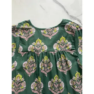 Pink Chicken Indira mini Dress Hunter Green Flower Sz Small boho peasant prairie thumbnail 9