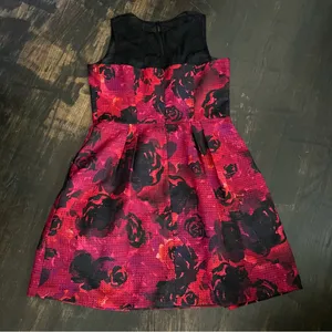Modcloth Symphony Stunner Dress Maggy London Fit Flare Black Red Floral Mesh 14 thumbnail 3