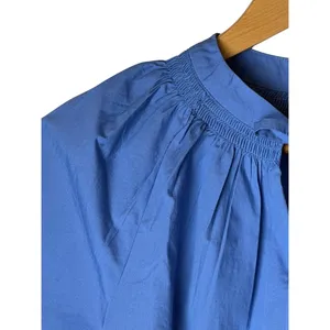 Quince Split Neck Top Women XS True Blue Organic Cotton Poplin Blouse Preppy thumbnail 5