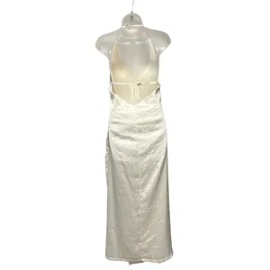 Women's Rhinestone Cream Lace Halter Maxi Dress Size Small thumbnail 7