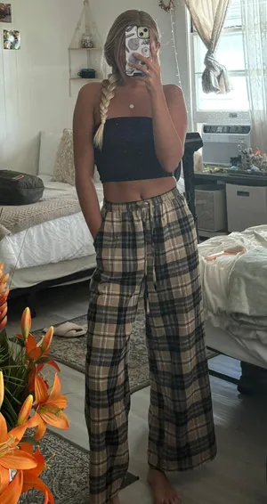Plaid Brown And Black Drawstring Pants thumbnail 1