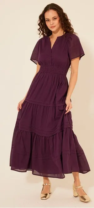 Bila77 Women’s Kelsey Maxi Dress Sleeveless Smocked Tiered V-Neck in Purple S thumbnail 1