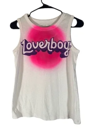 Rachel Zoe White Multicolor Graphic LOVERBOY Crew Neck Tank Top Women Sz S thumbnail 1