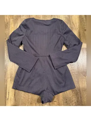 Free People Grey Paloma Long Sleeve Romper Grey Striped XS thumbnail 6