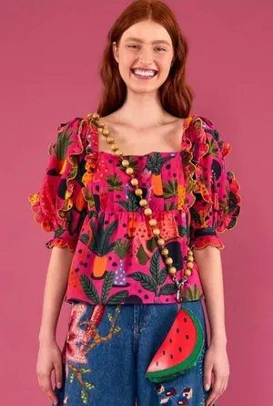 FARM RIO- Pop Leopards Blouse Size S thumbnail 1