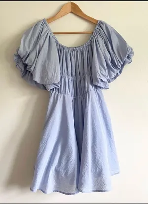 Halton Puff Sleeve Mini Dress In Blue thumbnail 5