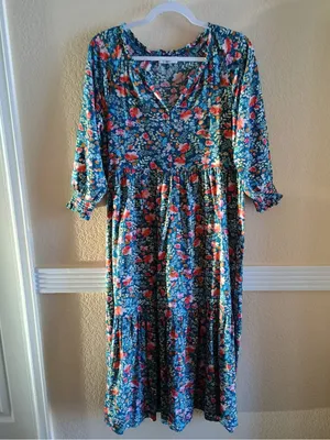 Natural Life Floral Rebecca Tiered Midi Dress Blue Floral Size M thumbnail 2