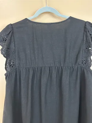 Old Navy Black Linen Blend Eyelet Lace Flutter Sleeve Empire Swing Dress Large thumbnail 9