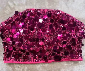 SHEIN Hot Pink Sequin Strapless Crop Top thumbnail 1