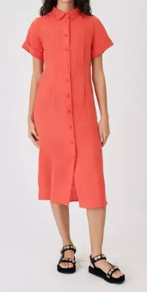 Maje Size 38 Cutout Twisted 100% Linen Midi Shirt Dress‎ thumbnail 1