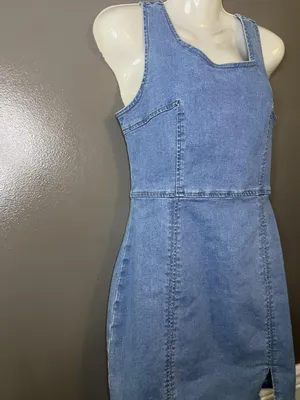 Conshvi Dress Womens Medium Blue Denim Tank Sheath Mini Zip Back Sleeveless thumbnail 4