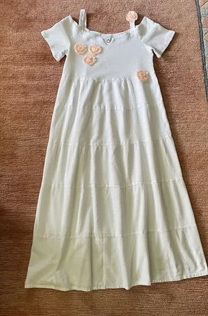 Dunes White Cold Shoulder Maxi Dress Peach Flower Appliqué Lined Size M thumbnail 1
