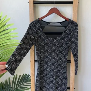 Foreign Exchange Black & White Beaded Patterned Long-Sleeve Dress thumbnail 2