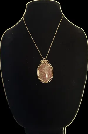 Handmade Wire-Wrapped Gemstone Pendant Necklace Earthy Red Jasper Cabochon 28” thumbnail 1