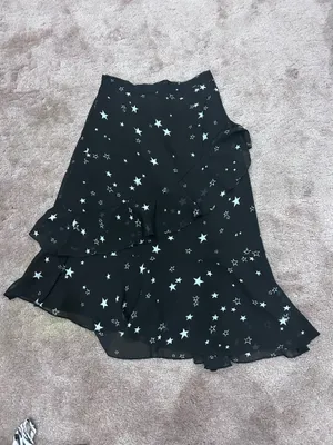 Star Print Chiffon Midi Skirt Black Size XS thumbnail 1