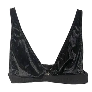 Victorias Secret Pink Size Medium Black Velvet Ribbed Deep‎ V Bralette thumbnail 1