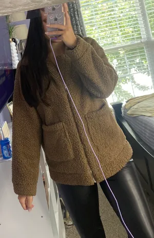 Teddy Bear Fuzzy Jacket Brown Size M thumbnail 1