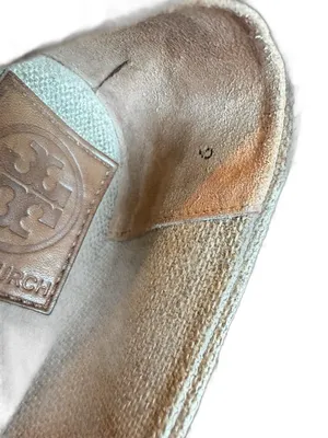 Tory Burch Tan Canvas Peep Toe Espadrille Wedges Platform Stretch Size 9 Women's thumbnail 11