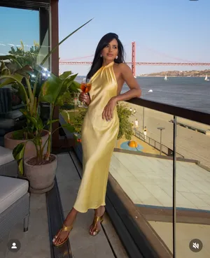 Zara butter Yellow Backless Halter maxi Dress holiday evening wedding thumbnail 3