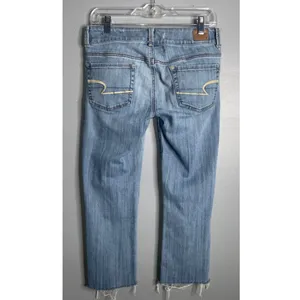 American Eagle Outfitters Light Blue Cropped Artist Ripped Jeans Size 6 thumbnail 3