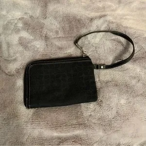 Fossil Wristlet Wallet Black Monogram Zip Around Small Purse Clutch Bag Fabric‎ thumbnail 2