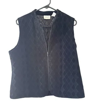 Chicos Travelers Womens Black Diamond Quilted Full Zip‎ Mock Neck Vest Size 2 L thumbnail 1