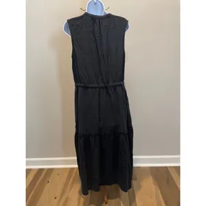 Lands’ End Black V Neck Adjustable Tie Waist Dress Size M Long thumbnail 4