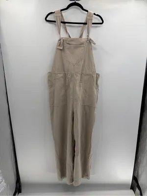 Anthropologie cream Wideleg carpenter summer overalls jumpsuit size xl NWT thumbnail 2