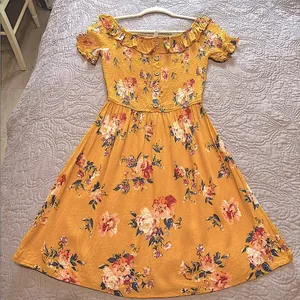 Xhilaration Small Juniors•Floral Sundress•Smocked Bodice and Sleeves•Ruffled Collar thumbnail 1