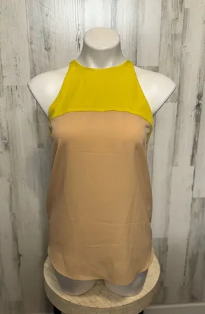 Zara Basic Colorblock High Neck Halter Tank Top Yellow Beige Womens XS Zip Back thumbnail 1