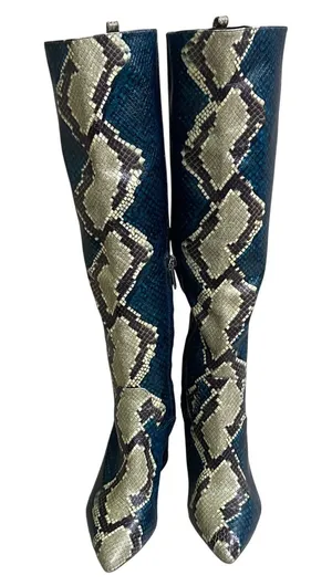 Sam Edelman Hai Knee High Boots Teal Blue Snakeskin Embossed Pointed Toe 5.5M‎ thumbnail 1