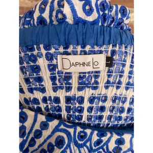Daphne Lo Blue White Embroidered Off-Shoulder Ruffle Maxi Dress Tiered Cotton L thumbnail 8