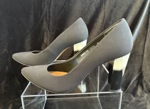 Donald J Pliner Bonita Black Satin Pumps with Two-Tone Block Heels, Size 8M thumbnail 1