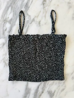 PaperMoon Black Ditsy Floral Smocked Cami Crop Top • Sz M thumbnail 3
